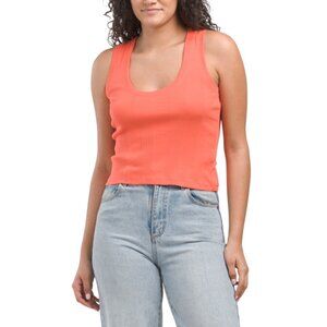GOLDIE TEE Coral Pima Cotton Variegated Ribbed Cropped Tank Top
